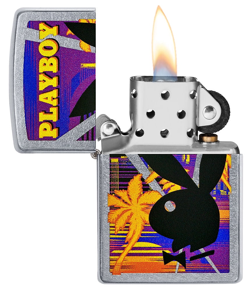 Zippo Playboy Rabbit Head Palm Tree Design Street Chrome Pocket Lighter