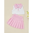 thumbnail image 3 of Bagilaanoe 2Pcs Toddler Kids Girls Summer Outfits Patchwork Lapel Buttons Sleeveless Tank Tops + Pleated Skirt Set for 2-7 Years, 3 of 8