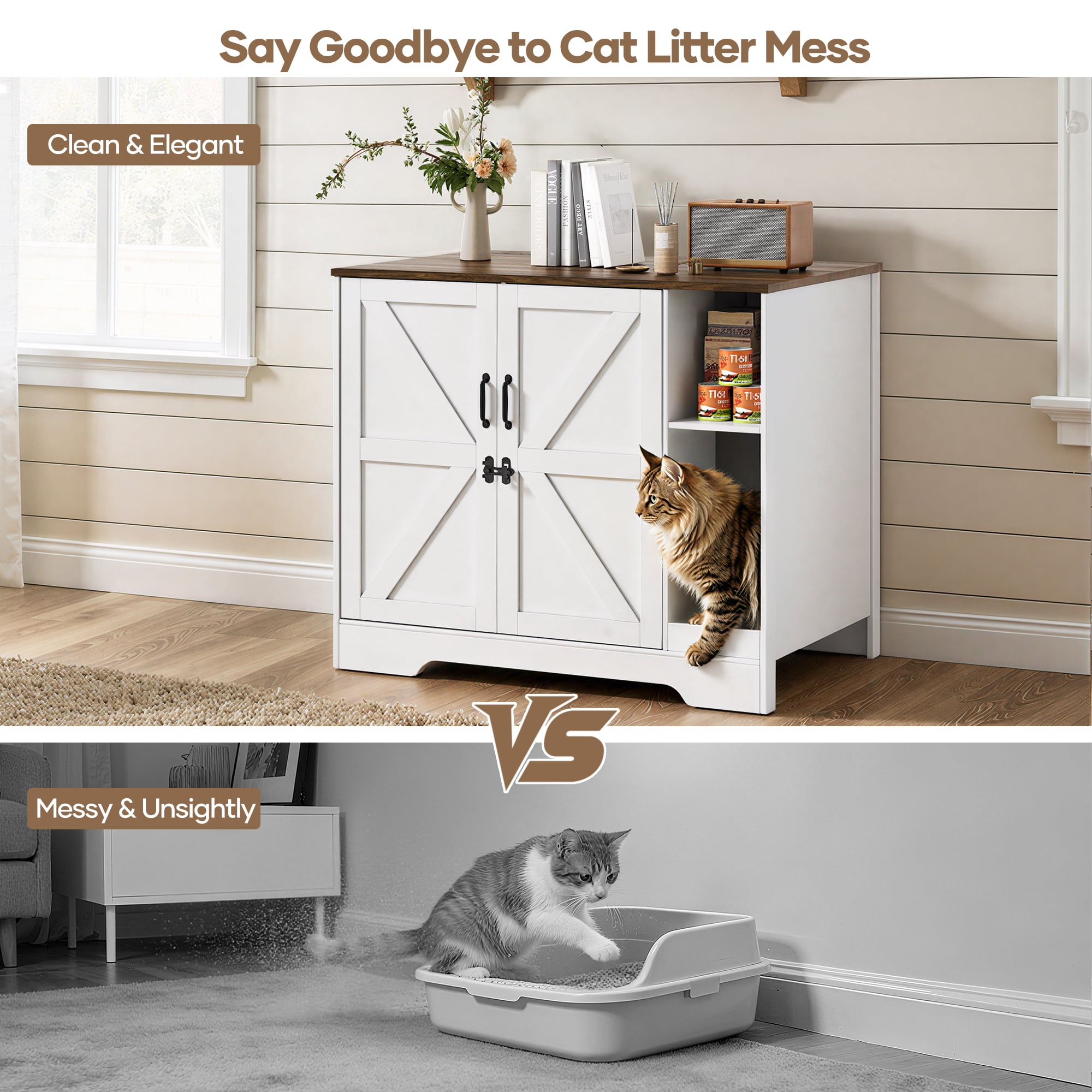 Naipo 42inch XL Litter Robot Enclosure with Power Outlet for Litter Robot 3/4 , Hidden Cat Litter Box Cabinet with Cat Scratch Pad , Dog Proof, White