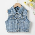 thumbnail image 2 of oqasdz Girls Vests Toddler Baby Girls Sleeveless Lapel Denim Coat Fashion Vintage Casual Outwear Top Jacket Size 9 Y-10 Y, 2 of 4