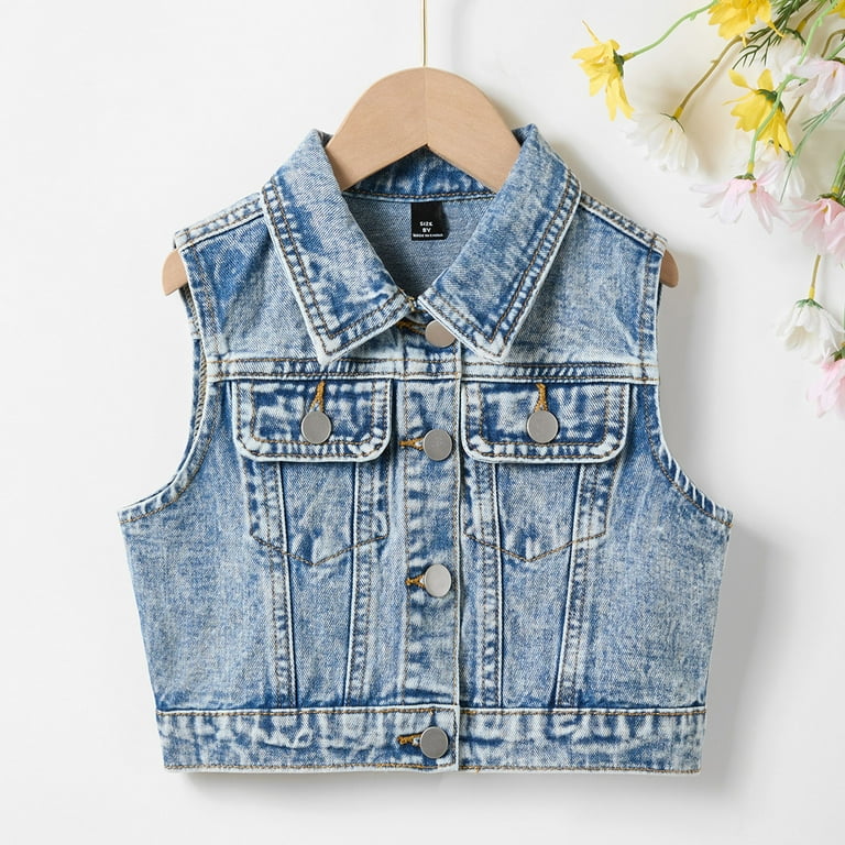 Coats for Girls Kids Toddler Girls Sleeveless Denim Jacket Open