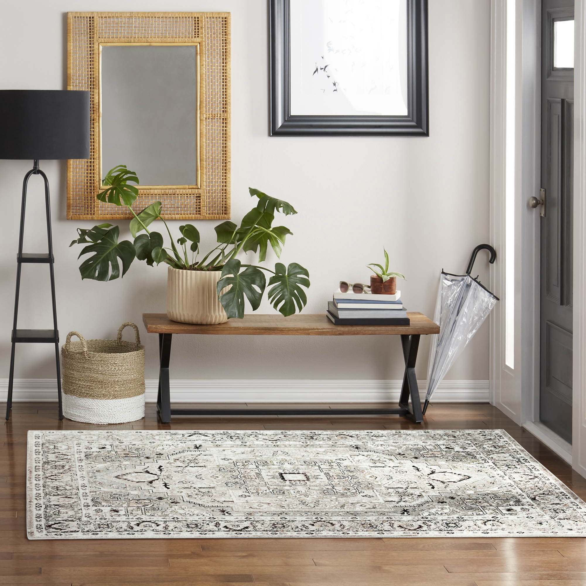 Everwash Treasure Rubia Traditional Medallion Machine Washable Indoor Area Rug, Ivory/Beige, 6'6"x9'2"