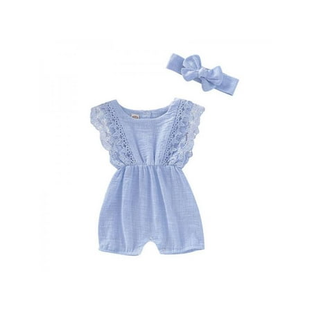 

Topumt Newborn Girls Lace Flare Sleeve Jumpsuit with Headband