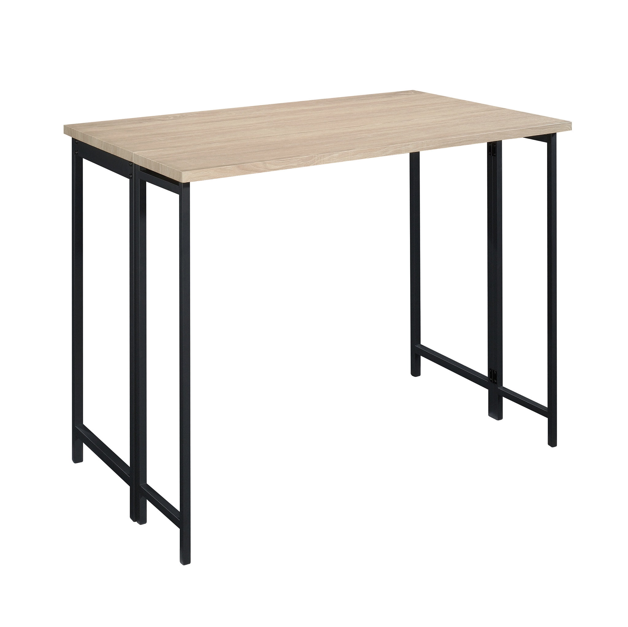 Curiod Metal Frame Wood Top Table with Drop Leaf, Charter Oak Finish