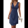 thumbnail image 3 of Vestidos de Verano para Mujer, con Escote en V y Nudo Frontal, Sin Mangas, Corte A, para Fiestas en la Playa o Vacaciones Azul M, 3 of 9