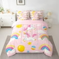 thumbnail image 2 of Feelyou Cartoon Unicorn Kids Bedding Comforter Set 7 Pieces, Cute Planet Stars Full Bedding Set, Rainbow Cloud Galaxy Reversible Fitted Sheet Flat Sheet, Ultra Soft Bedroom Decor, 2 of 7