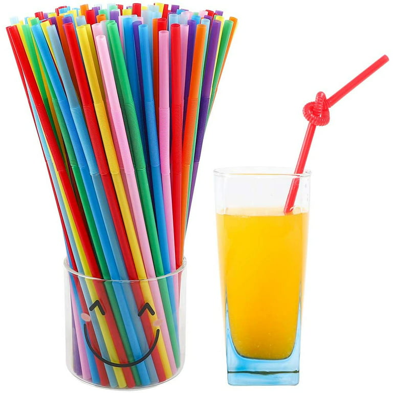 100PCS Flexible Plastic Straws, Colorful Disposable Bendy Party