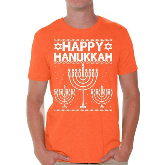 Awkward Styles Happy Hanukkah Christmas Tshirts for Men Jewish Menorah Ugly Christmas Shirt Men's Holiday Tee Xmas Gifts Happy Hanukkah Christmas Holiday Top for Men Christmas Hanukkah Shirt