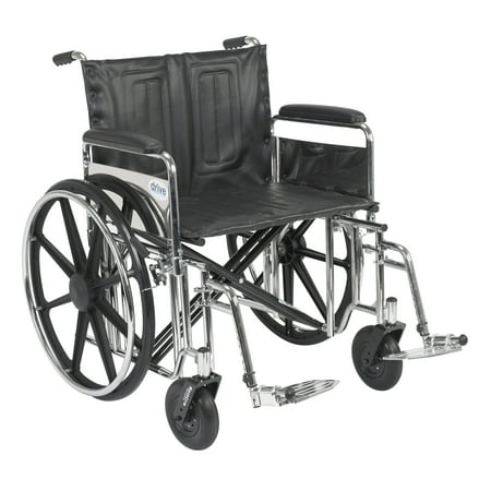 Drive Medical Sentra Extra Heavy Duty Wheelchair, Detachable Full Arms, Swing away Footrests, 24" Seat