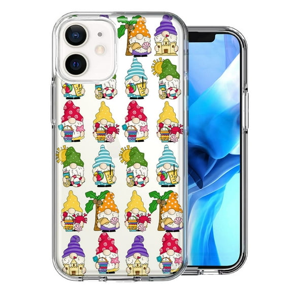 MUNDAZE Apple iPhone 12 Mini Summer Beach Cute Gnomes Sand Castle Shells Palm Trees Double Layer Phone Case Cover