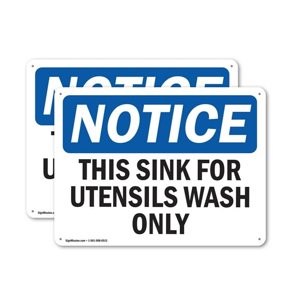 (2 Pack) This Sink For Utensil Wash Only OSHA Notice Sign 10 Inch X 7 Inch Indoor / Outdoor Rust-Free Aluminum Metal Signs for Workplace, Workshop, and Construction Site, Made in the