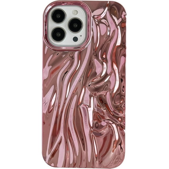 for iPhone 13 Pro Max Case,Pleated Water Ripple Chrome Wave Pattern Soft Compatible with iPhone Case (Pink,iPhone 13 Pro Max)