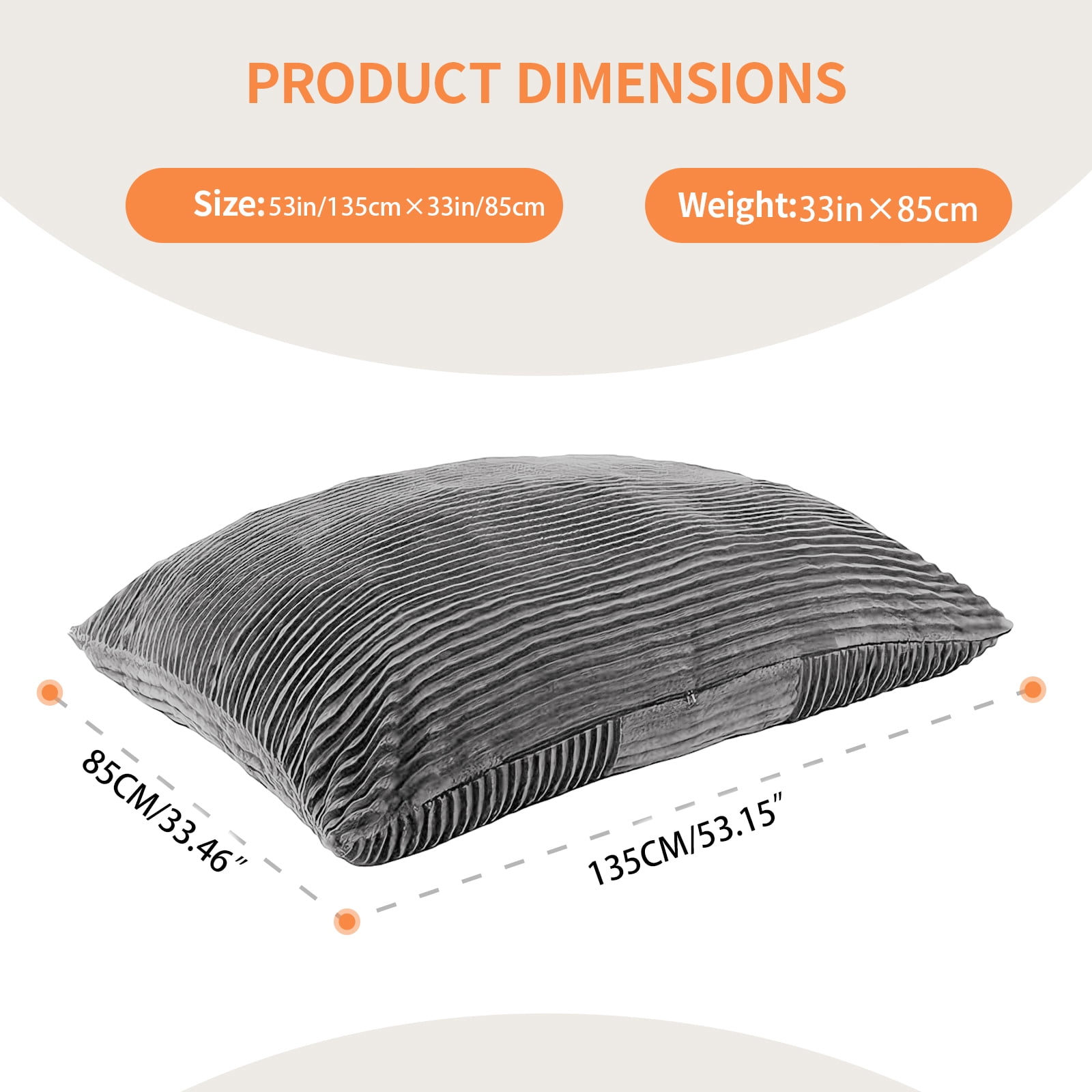 Sanae Jumbo Convertible Bean Bag Chair with Washable Cover, for Adults, Living Room, Bedroom & Den, Light Gray