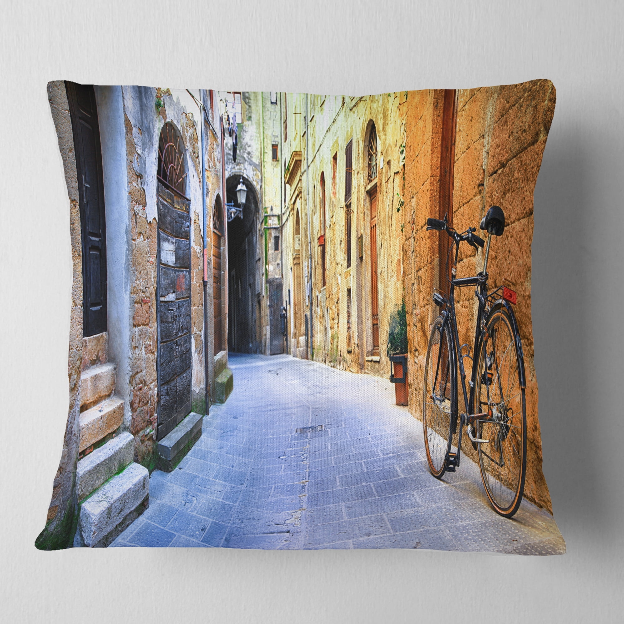 Designart Pictorial Street of Old Italy - Cityscape Throw Pillow - 16x16
