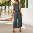 thumbnail image 6 of Likimi Two Piece Sets For Women Solid Color Sleeveless Crew Neck Vest With Pants Breathable Summer Outfit Set Blue Size Xl, 6 of 8