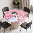 thumbnail image 2 of Round Fitted Tablecloth with Elastic Edge, Pink Christmas Waterproof Table Cloth Table Cover for 45"-54" Tables, Snowman Xmas Tree Ball Gifts Winter Tablecloths for Dining Picnic Party Outdoor, 2 of 9