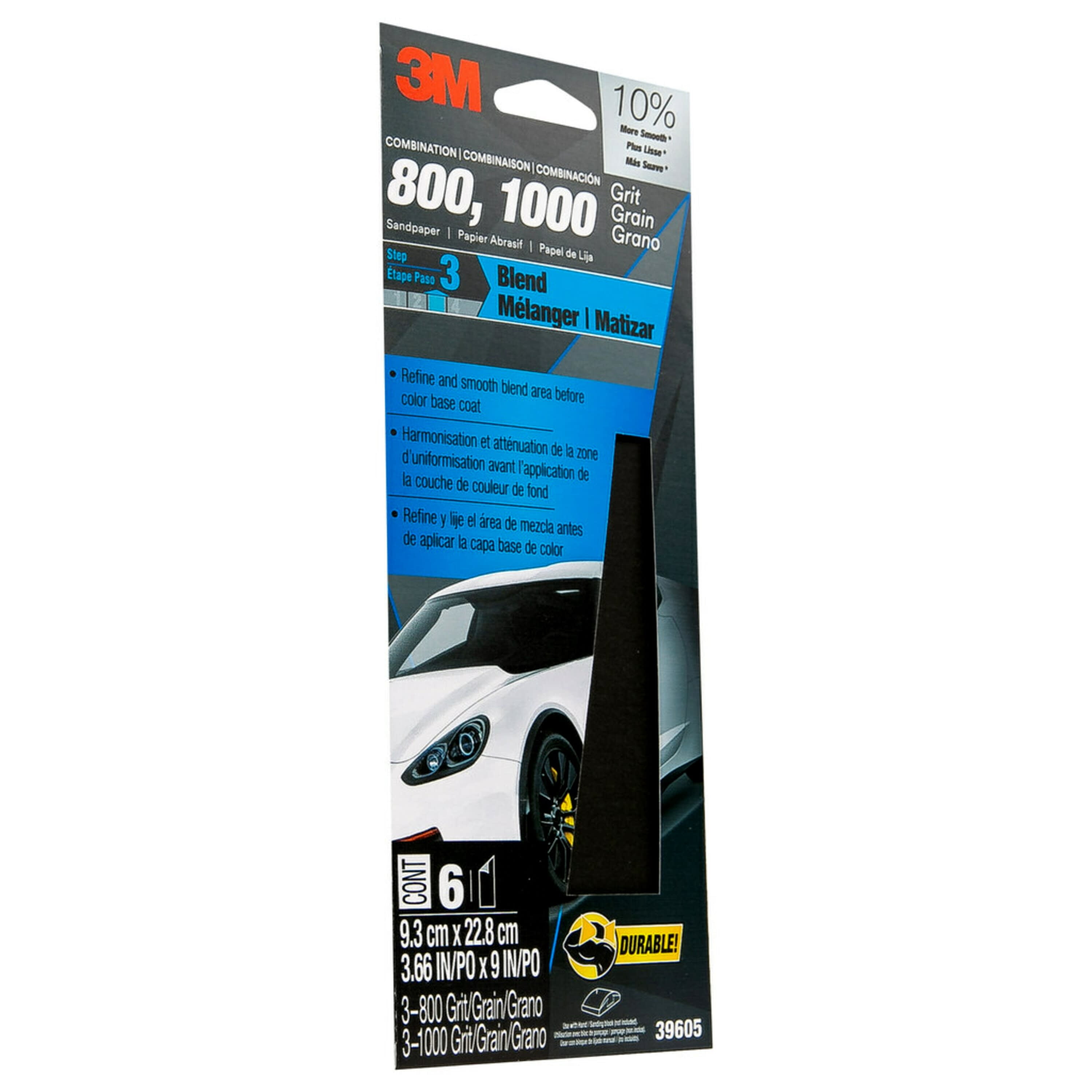 3M™ Performance Sandpaper 39605SRP, 3-2/3 in x 9 in, 800/1000 Grit, 6 Sheet/Pack, 6 Pack/Case