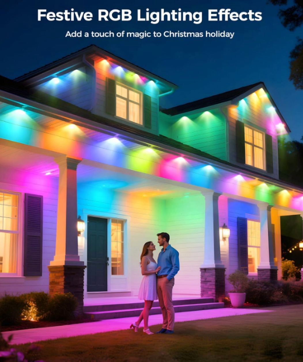 Permanent Outdoor Lights for House, 150ft RGB+IC Smart Outdoor Decor, 50 Scene Modes, App/Remote Control, IP67 Waterproof, for Christmas, Holiday, Daily & Pool Party Decor, House Roof Lighting