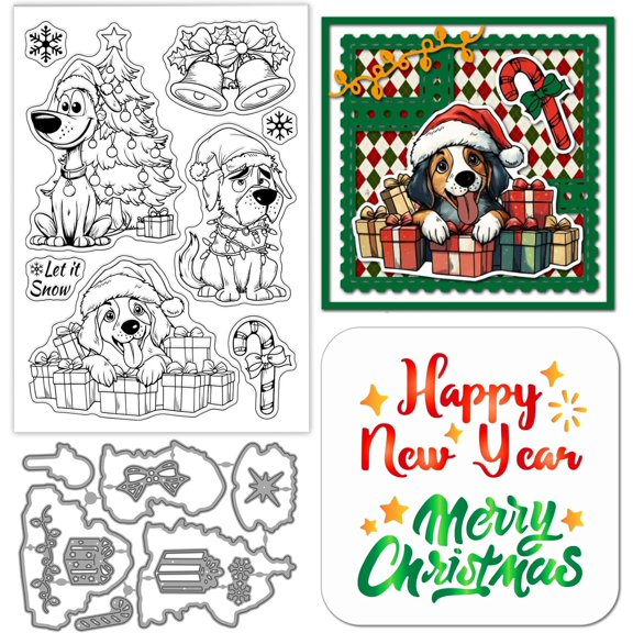 Christmas Dog Gift Clear Silicone Stamp Metal Owl Raccoon Hedgehog Cutting Die Cuts Merry Christmas Blessing Paint Craft Stencils