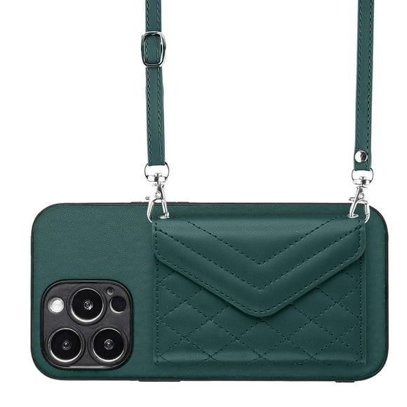 Allytech iPhone 16 Plus Étui Portefeuille avec Bandoulière, Étui Arrière de Luxe pour Filles Femmes en Cuir PU Antichoc Porte-Cartes Support Fermeture Magnétique pour Apple iPhone 16 Plus, Vert