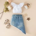 thumbnail image 2 of Dooleck Kids Little Girl Denim Skirt Set Ruffle Shirt Top Skirt Dress Outfit Clothes, 2 of 8