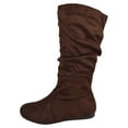 thumbnail image 2 of Forever Women Flat Heel Slouchy Mid-Calf Basic Light Weight Boots Side Zipper SELENA-23 Dark Brown Suede 10, 2 of 4