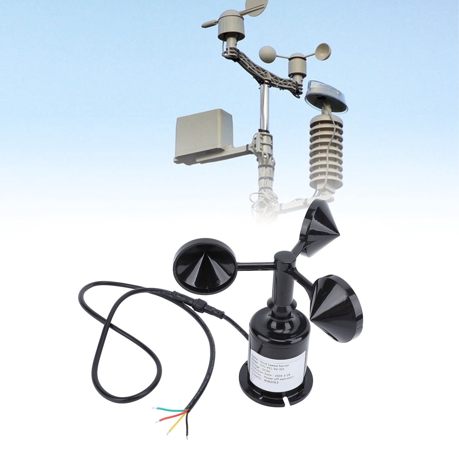 Nieyigj High Accuracy Wind Speed Monitoring Sensor, 3-Cup Anemometer DC 5V with RS485 Modbus for Weather Stations & Agriculture, Black (6.2 in / 15.8 cm)