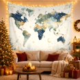 thumbnail image 2 of Watercolor World Map with Crescent Moon and Botanicals, Dreamy Boho Style for Travel Lovers, Celestial Wall Art, Graduation Gift, Tapestry Wall Hanging for Bedroom and Dorm, 2 of 6