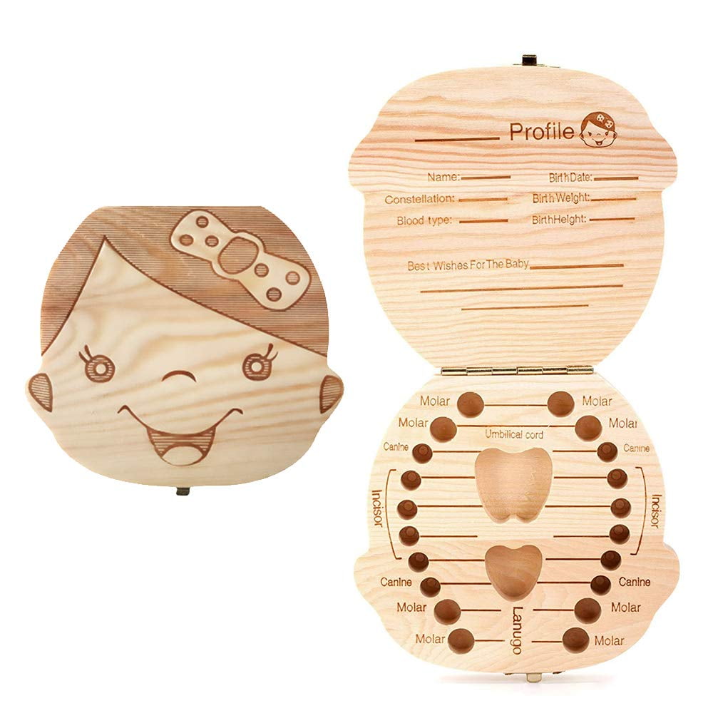 Wooden First Tooth Umbilical Curl Lanugo Souvenir Container Holder Milk Teeth Collection Save Storage Organisers Baby Boy English Baby Teeth Keepsake Boxes 