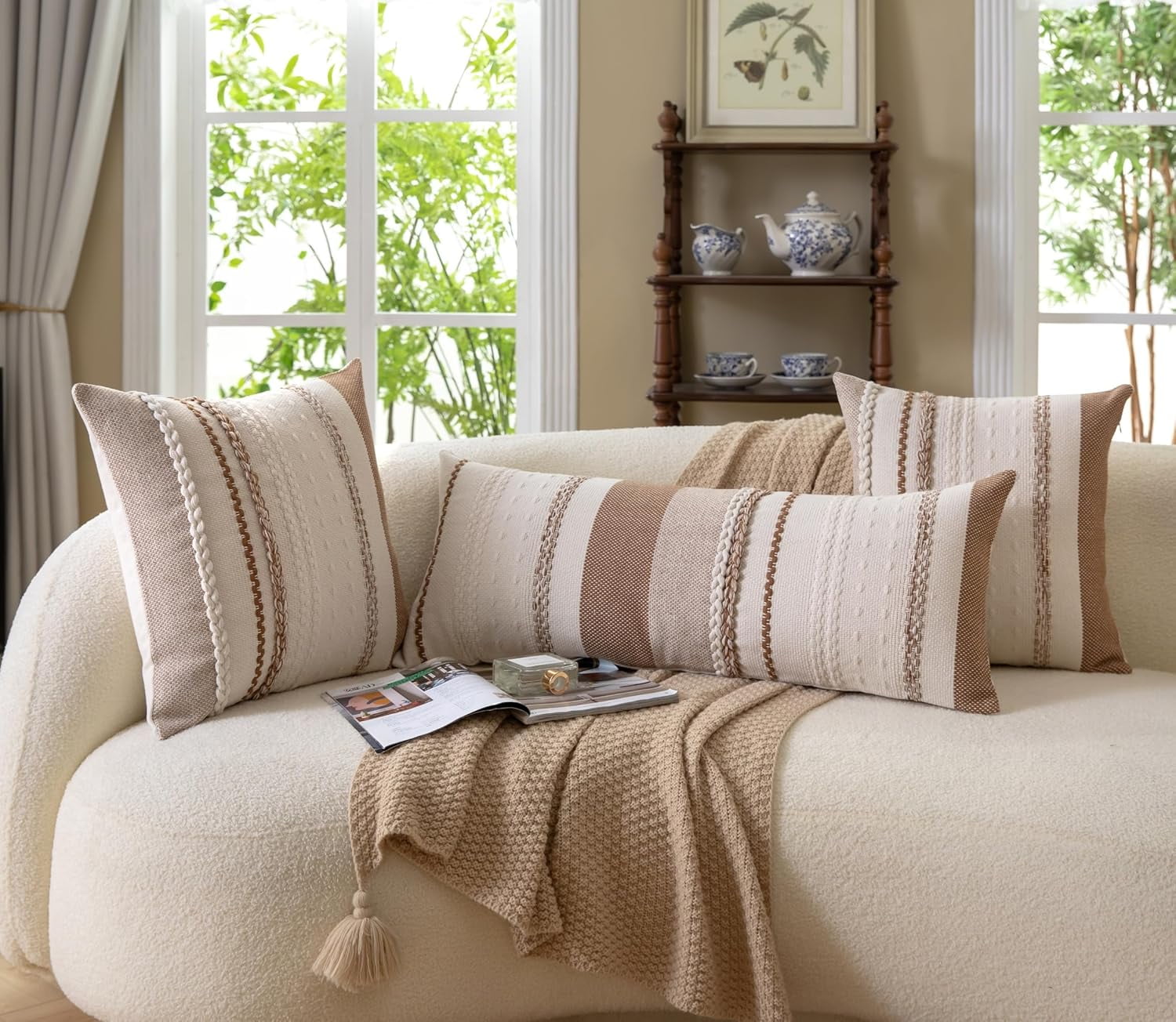 Lumbar Pillow Covers 14x36 Inch Long, Brown Textured Decorative Couch Pillow Cases for Farmhouse Home Decor, Accent Cushion Cover for Sofa, Bed, Living Room, Bedroom, Pack of 1