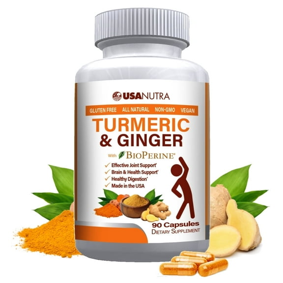 Turmeric Curcumin and Ginger Plus 95% Curcuminoids Joint Support Formula. Supports Healthy Joints, Heart, Brain, and Immune System. 90 Capsules, 45 Day Supply. Made in The USA