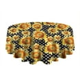 thumbnail image 5 of Black Polka Dot Sunflower Pattern Round Tablecloth 60"x60",Wrinkle Wipeable Table Cloth for Kitchen Dining Room Picnic Patio Party, 5 of 6