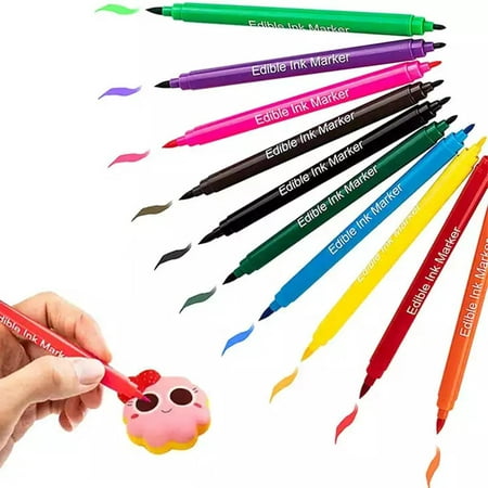 

Edible Pen | 10 Colors Edible Pens For Cookie Decorating | Double Head Available Fine And Thick Tip Food Grade Gourmet Writers For DIY Fondant Cakes