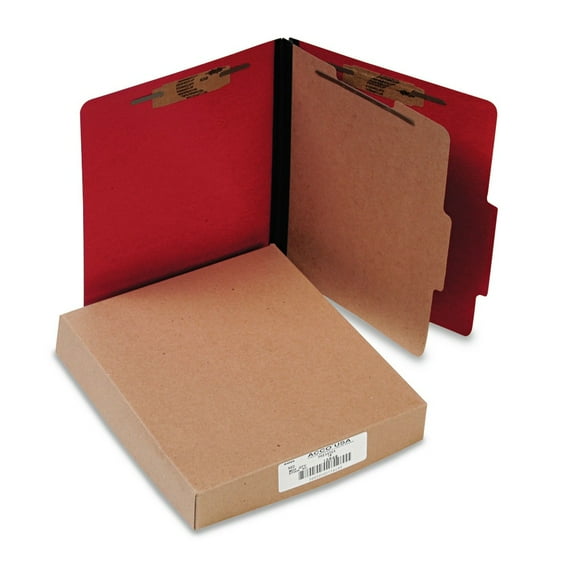 ACCO Presstex Classification Folders, Letter, 4-Section, Executive Red, 10-Pack