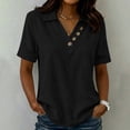 thumbnail image 2 of Jerdar Women's Casual Linen Blouse Collared V-Neck Short Sleeve Button Detail Curved Hem Summer Top XL, 2 of 6