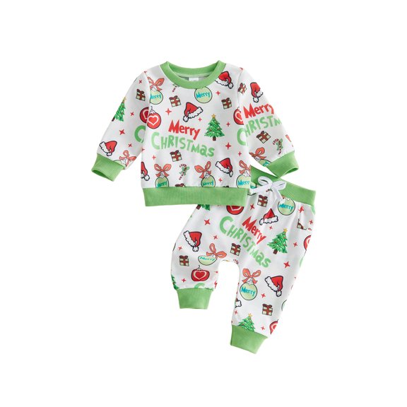 RUINIXCW Toddler Baby Christmas Outfit Print Long Sleeve Sweatshirt and Pants 2Pcs