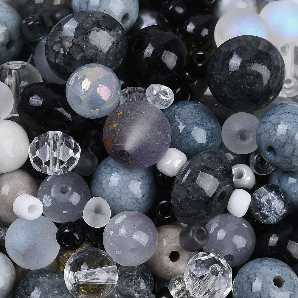 DIY Lampwork Beads & Glass Seed Beds Jewelry Making Findings Kits Mixed Shapes Black 2~12.5x3~10.5mm Hole: 0.9~2mm
