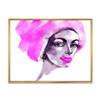 Designart 'Afro American Pink Woman Fashion Portrait' Modern Framed Canvas Wall Art Print