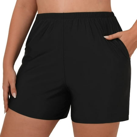 YOTMKGDO Women Plus Size High Waist Bikini Bottoms Swim Briefs Beach Shorts Ruched Bottom High Cut Swim Bottom Full Coverage Swimsuit Bottom Sports Yoga Shorts Swimbottom | 01_Black + XXL
