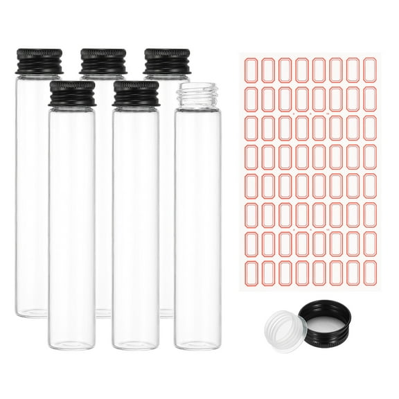 30ml Test Tubes with Caps, 6Pcs 22x120mm Glass Clear Flat Bottom Test Tube Containers with Plastic Cap for Bead Party Candy Bath Salt Storage Scientific Experiment Plant(Black)