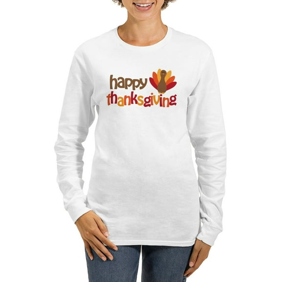CafePress - Happy Thanksgiving Women's Long Sleeve T Shirt - Women's Long Sleeve Graphic Casual T-Shirt