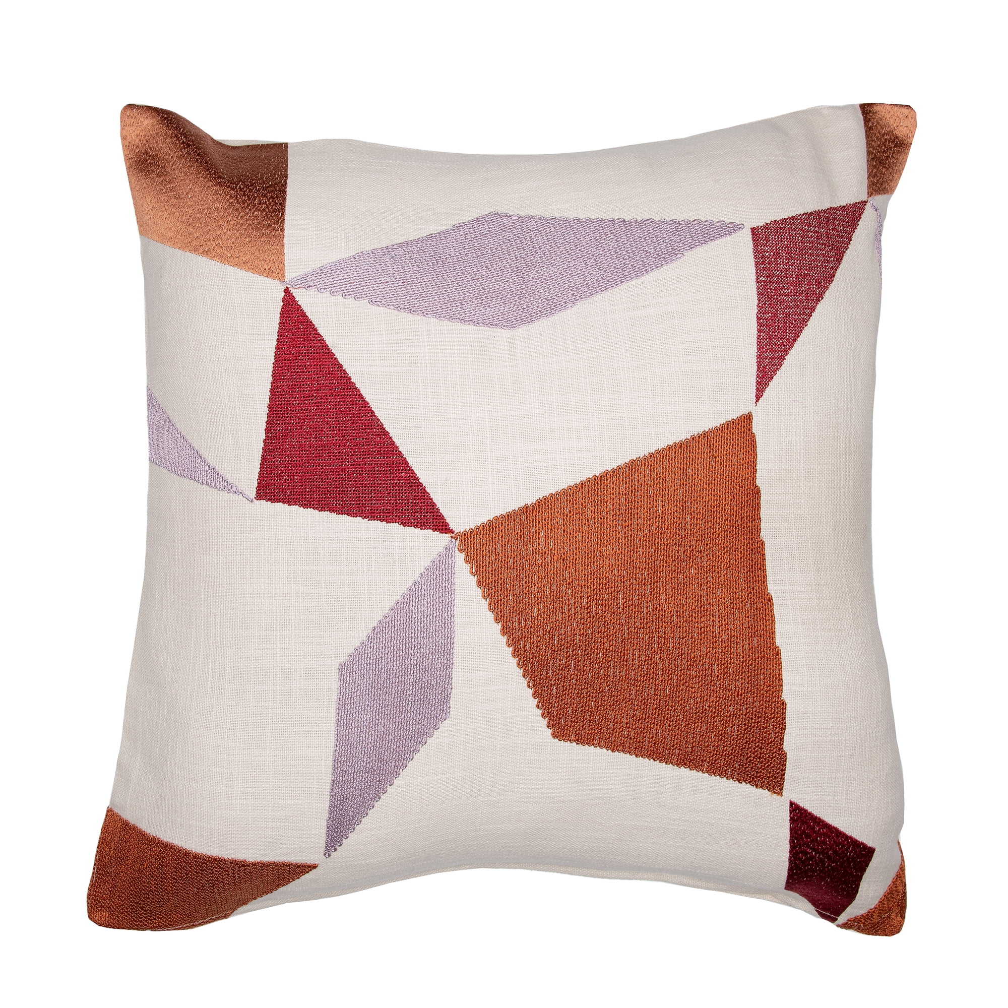 Ox Bay and Stacy Garcia 24" x 24" Ivory/Orange Embroidered Geometric Adult Decorative Throw Pillow
