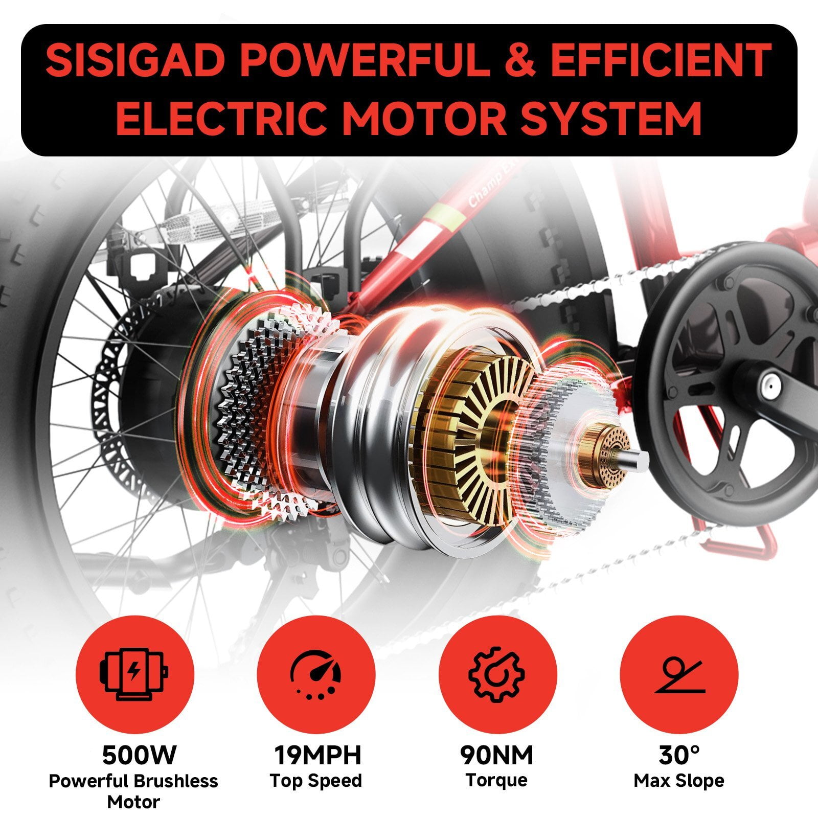 SISIGAD Electric Bike for Adults, 500W Peak 750W Battery Long Range, 20mph E Mountain Bike, 20"×4.0" Fat Tire Ebike, Electric Bicycle 48V/10.4AH UL2849