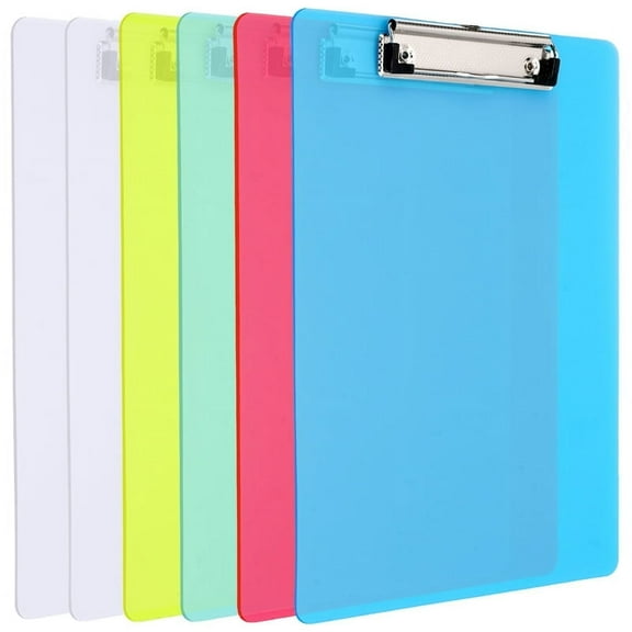 sixwipe 6 Pack Office Plastic Clipboards Bulk with Low Profile Clip, Assorted Bright Clear Colored Clip Boards Pack for Classroom and Office Use, 12 x 9 inch A4 Letter Size