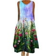thumbnail image 2 of Summer Saving Wycnly Dresses for Women Fashion Loose Pocket Ruffle Layer Swing Tunic Tank Long Dresses Sleeveless V-Neck Floral Print Summer Maxi Formal Dress Purple s, 2 of 5