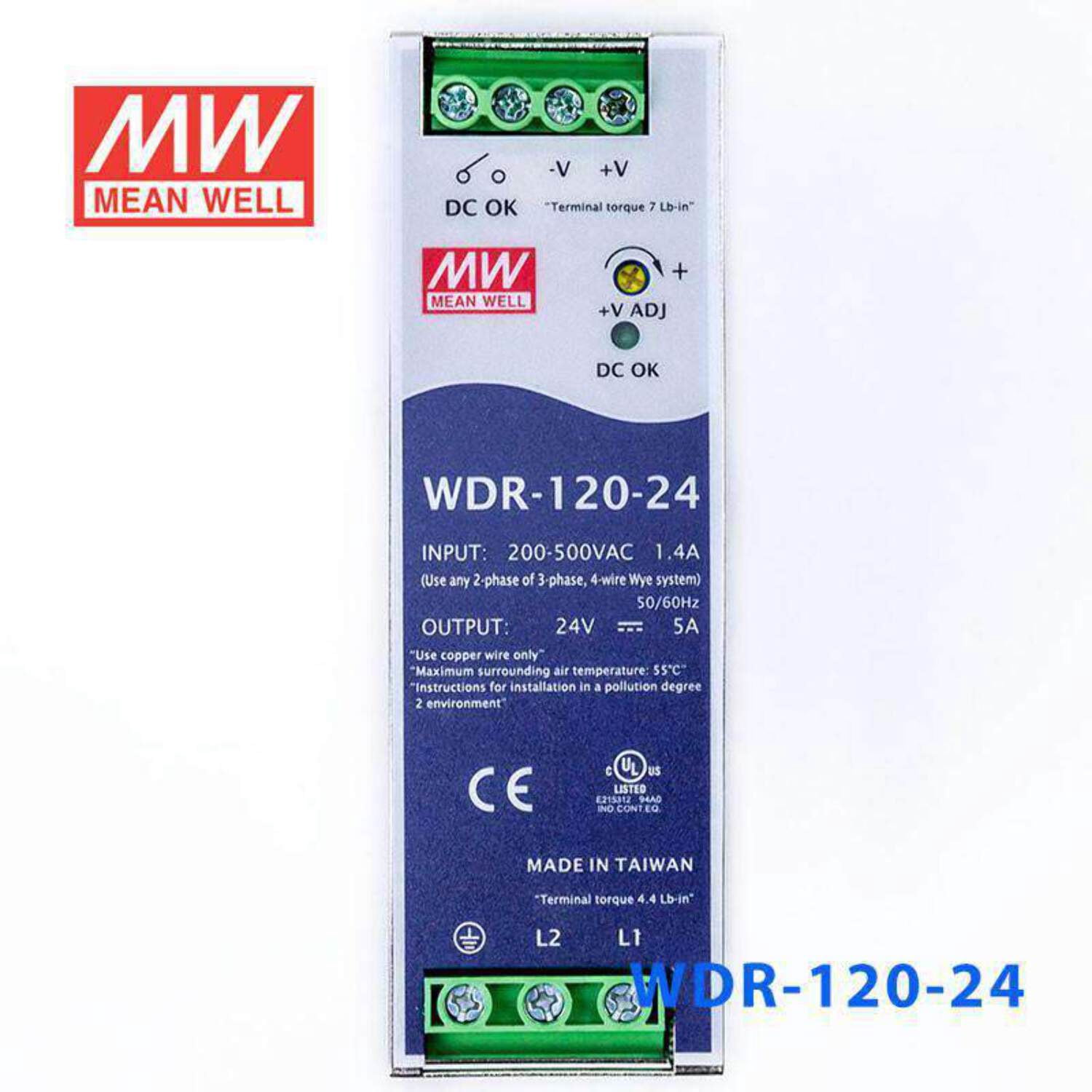 Mean Well WDR-120-24 Single Output Industrial Power Supply 120W 24V - DIN Rail