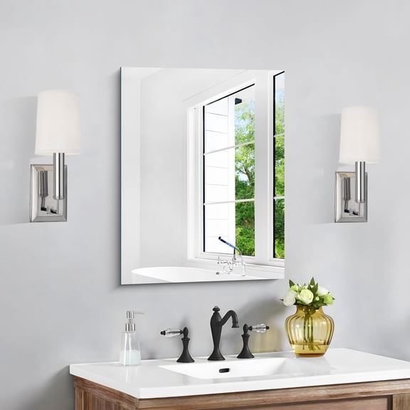 VONIGEE 18x24 Inch Frameless Bathroom Mirror, Rectangle Wall Mirror with Polished Edge for Over Sink, Vanity Mirror for Bathroom, Bedroom, Living Room, Hangs Horizontally or Vertically