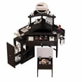 thumbnail image 5 of Corner Vanity Desk Set with Storage Cushioned Stool and Charging Station, Triangle Makeup Desk with Removable Pull-Out Side Cabinet, Glass Tabletop Makeup Vanity Desk with Drawer and Shelf, 5 of 5