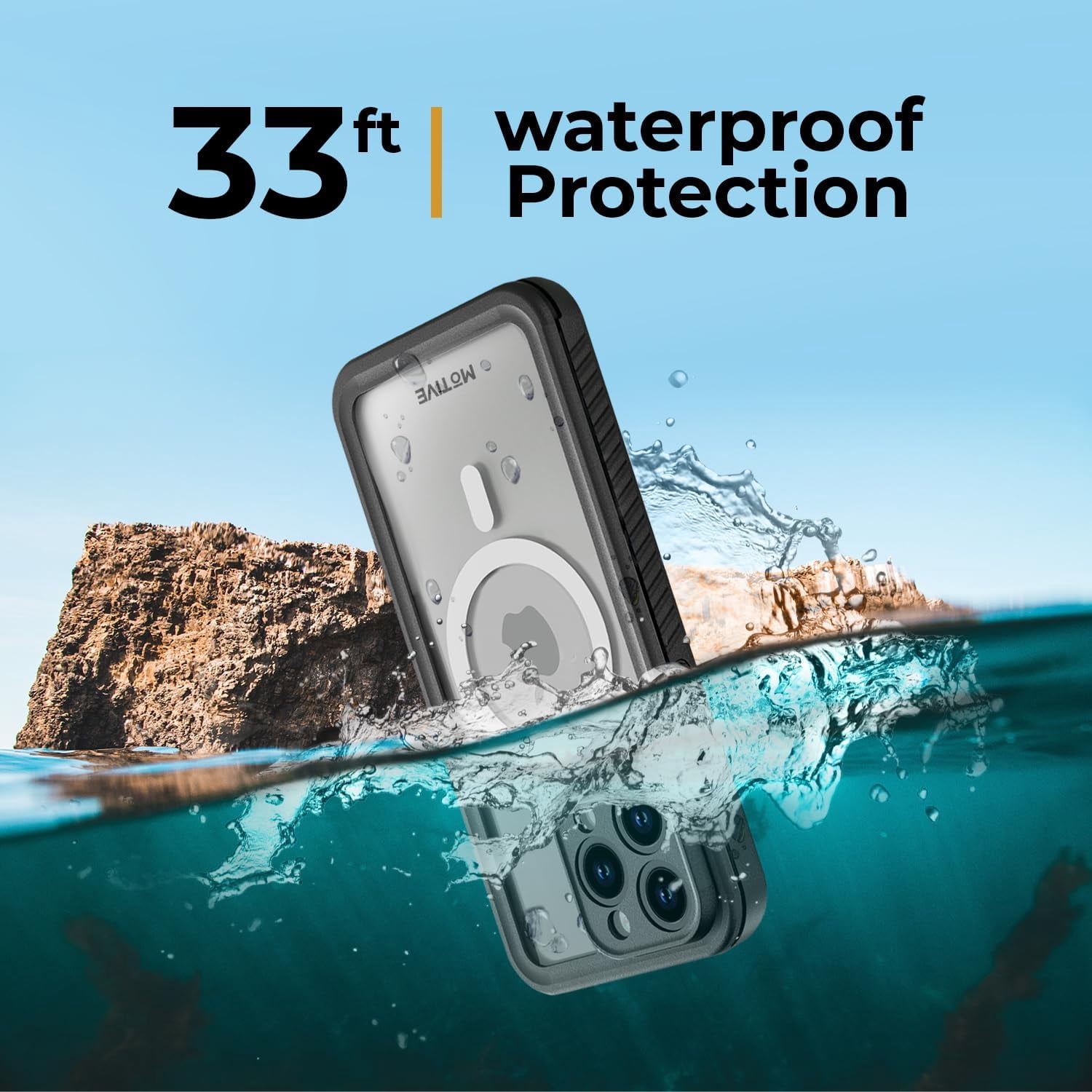 MOTIVE Waterproof Case for iPhone 15 Pro, Built-in Screen Protector, Compatible with MagSafe, Dustproof Shield, Shockproof, Complete 360° Water Resistance Phone case for iPhone 15 Pro 6.1" | Black