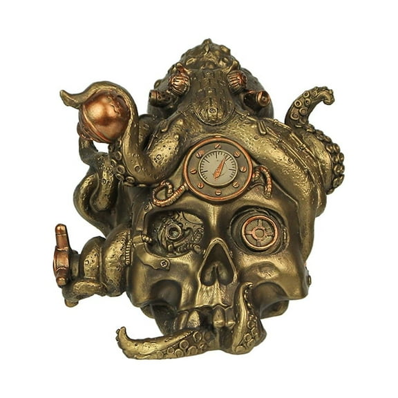 Zeckos Bronze Resin Steampunk Mechanical Octopus Skull Tabletop Statue